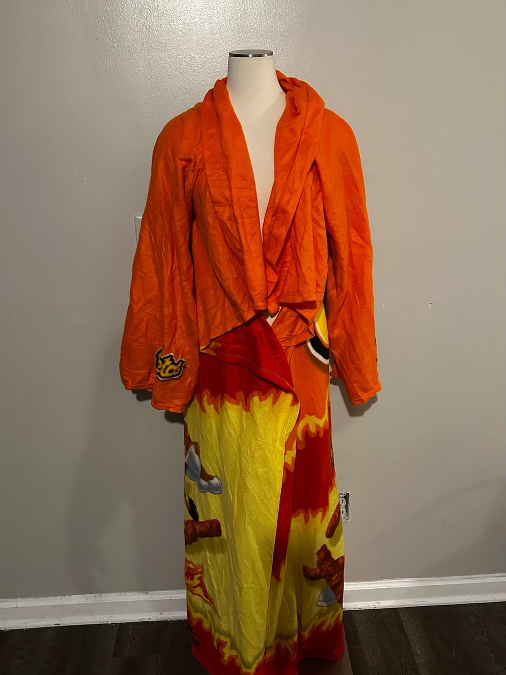 Bold Orange Draped Open-Front Cape Jacket